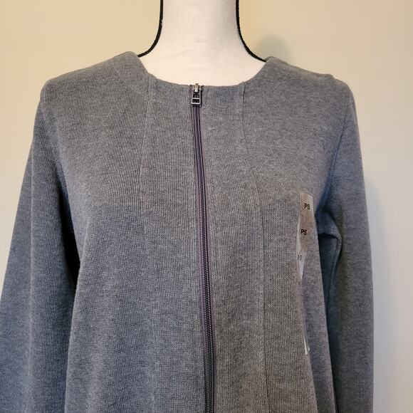 NWT Rebecca Malone Size PS Gray Long Sleeve Zip Cardigan Knit Sweater Pockets - Picture 2 of 16